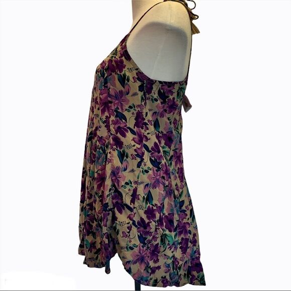 Nwt Gypsy Soul purple tan floral  pleated tank top camisole size S/M - Picture 2 of 9